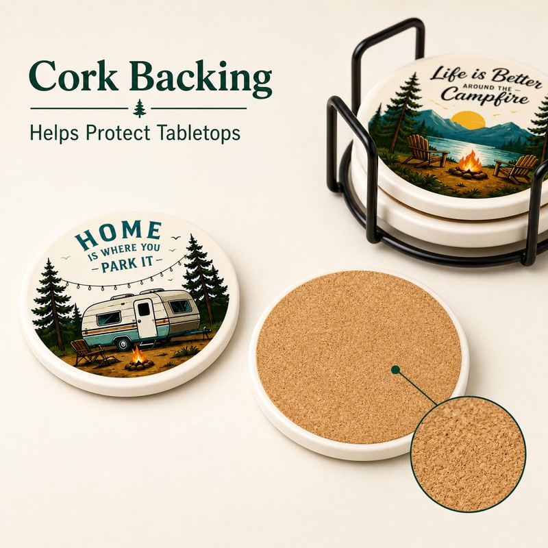 Outdoor Coasters for Drinks, Ceramic Coaster Set of 4 with