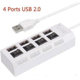 USB4-B-W USB HUB Extension 4 Port High Speed 2.0 Multi Splitter Expansion, 4-Port Ultra-Slim USB 2.0 Hub with Switch Multi LED Adapter, Multi-Port USB Hub Splitter for Desktop Laptop Adapter. (White)