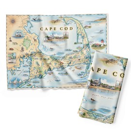 Xplorer Maps Cape Cod Map Decorative Flour Sack Kitchen Tea Towel - 100% Cotton - 18" x 24"
