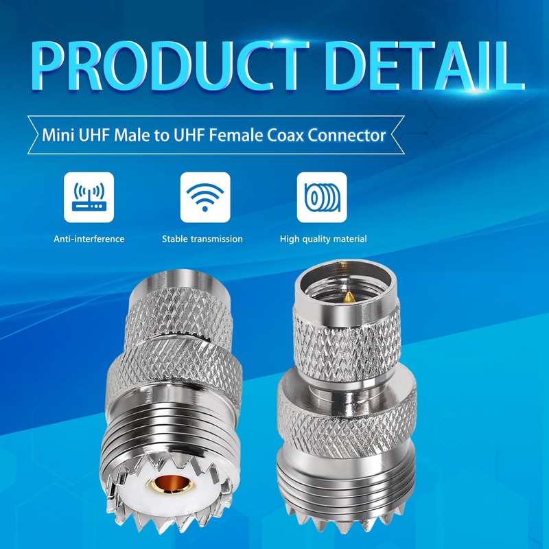 2PCS Mini UHF Male to UHF Female Coax Connector, Mini