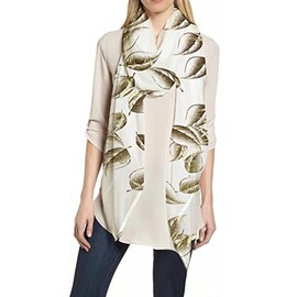 Lina & Lily Leaf Metallic Foil Women's Scarf Shawl Lightweight (White-Gold)