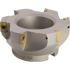 4" 90° Indexable Face (Shell) Mill, for Square Shoulder Milling, 1 1/4" Arbor Hole Diameter, 6 Flute, with 6 pcs APKT1604 Carbide Inserts