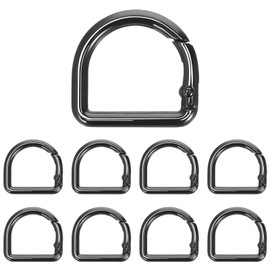 SHINEOFI 9Pcs D Ring Spring Key Hooks Alloy D Keyring Clip Buckles Clasp Semicircle Spring Snap Clip for Belt Backpacks Handbag Purse Keychain Ring, 28mm, Black