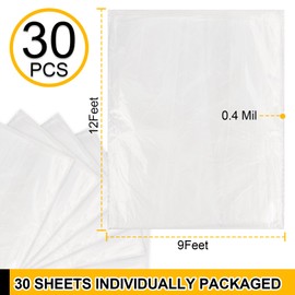 30 Pack Plastic Drop Cloth, 9x12 Ft Plastic Sheeting for Painting, Dust-Proof Tear-Resistant Painters Plastic Tarp Cloth for Furniture Floor Sofa Protector Cover Durable & Thick