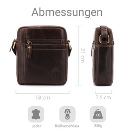 ekavale Men's Leather Shoulder Bag - Vintage Shoulder Bag - Multiple Compartments Ideal for Travel and Everyday Use, Dark brown