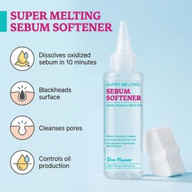 Super Melting Sebum Softener, Blackhead Remover Liquid for Deep Pore Cleansing, Gentle Dissolve Sebum with Centella Asiatica, Includes 40 Cotton Pads, 5.07 fl oz for Home Skin Care