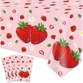 FVEOCR 4 Pack Pink Strawberry Table Cloth Strawberry Birthday Decorations Berry Sweet One Table Covers for Strawberry Party Decoration Berry Sweet Baby Shower Party Supplies