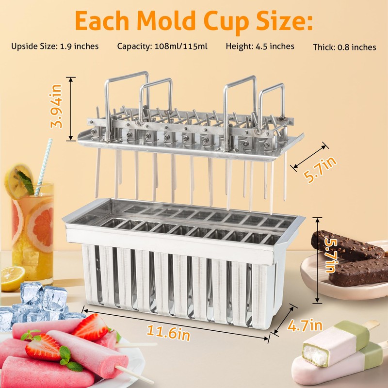 WICHEMI Stainless Steel Popsicle Molds Metal Ice Pop Molds 20PCS