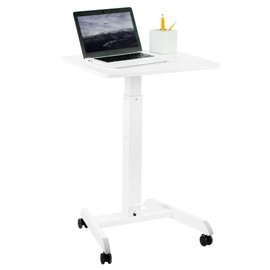 VIVO Mobile Compact 24 inch Pneumatic Foot Pedal Sit to Stand Laptop Desk, Rolling Presentation Cart, Height Adjustable Ergonomic Workstation with Locking Wheels, White, CART-V00LW