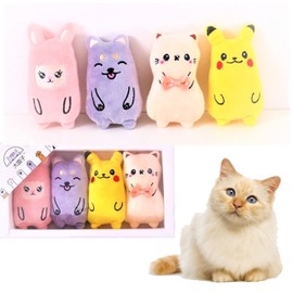 Geco 4Pack Catnip Plush Toy for Cat, Plush Animal Shape Cat Chew Toys 100% Natural Cat Interactive Toy with Built-in Bell, Cat Pillow Plush Chew Toys with Catnip, Kitty Chew Bite Kick Toy Durable Cat Plush Teething Chew Toy (Bunny - Cat)
