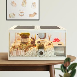 Prolee Hamster Cage with Openable Mesh Top,Solid Built Hamster Enclosure with Lock Design for Gerbil Cage,Hamster Habitat Chewproof with Transparent Sides(24"x16"x16")