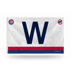 Rico Industries Chicago Cubs W Flag with Chicago Cubs Logos in Background 3 X 5 Banner Flag