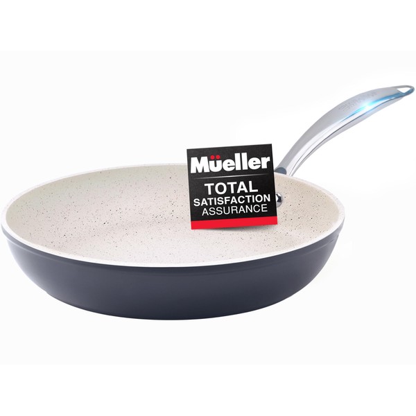 Mueller 12-Inch Fry Pan, Heavy Duty Non-Stick German Stone Coating Cookware, Aluminum Body, Even Heat Distribution, No PFOA or APEO, EverCool Stainless Steel Handle, Grey