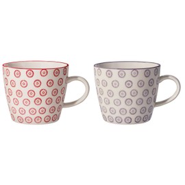 Bloomingville Isabella Retro Coffee Cup Tea Cup Vintage Thick-Walled Diameter 9.5 x Height 8 cm Red Lavender Ceramic Set of 2 Holds Approx. 280 ml