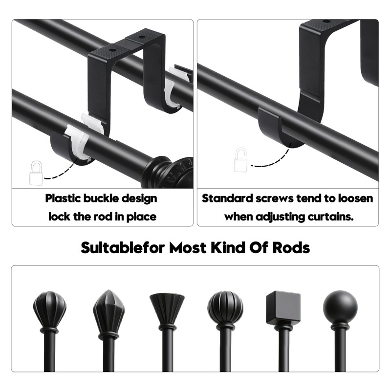 AddGrace Heavy Duty Double Curtain Rod Holders 2 Pack-Ceiling Curtain