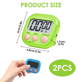 Digital Kitchen Timer 2 Pack, Large Magnetic Digital Kitchen Timer with Large Display, Loud Alarm, and Magnetic Back, Suitable for Kitchen, Work, Study, Fitness and Sports (green and blue)
