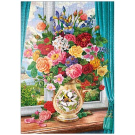 MyPuzzle Beautiful Flowers on the Window - Premium 1000 Piece Puzzle - MyPuzzle Special Collection by Puzzle Galaxy