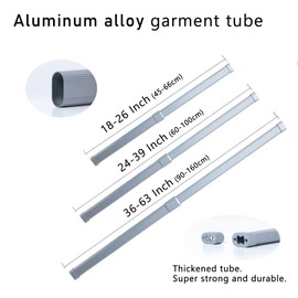 24 to 39 Inch Adjustable Closet Rod, Oval Closet Rod Wall Mounted Hanging Rod for Closet, Premium Aluminum Alloy Closet Pole Grey Closet Bar with Socket Set for Wardrobes, No Rust, With End Supports…