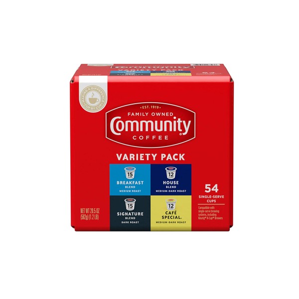 Community Coffee Variety Pack 54 Count Coffee Pods, Medium Dark Roast, Compatible with Keurig 2.0 K-Cup Brewers