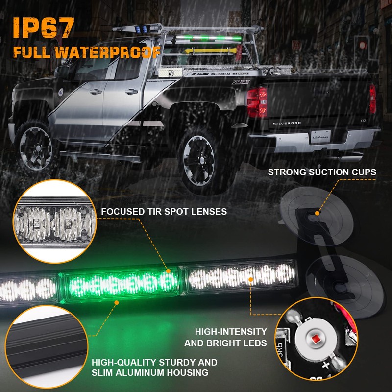 XRIDONSEN 35 inch Traffic Advisor Green White Emergency Light Bar