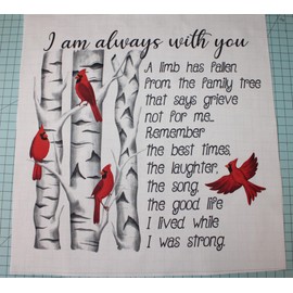 Fabric Panel 14"x14" Memoriam Memory Cardinal 100% Cotton Quilting Panel Square AM1584