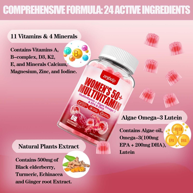ZEGBALP Sugar-Free Womens Multivitamin 50 Plus Gummies with Calcium, Magnesium,