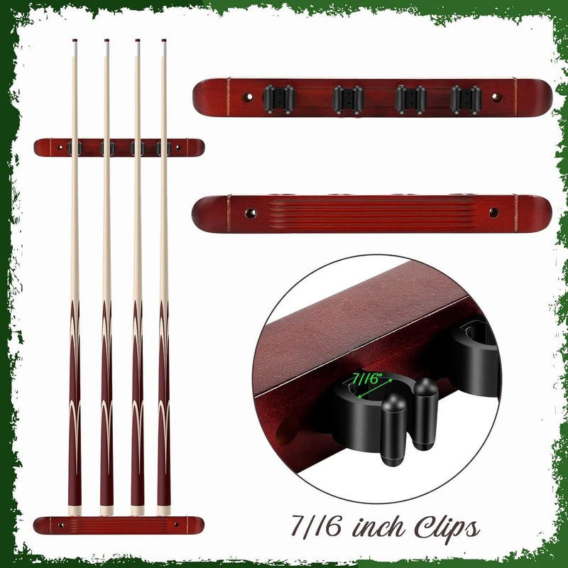 Pool Stick Holder 1 Set Wall Mounted Hardwood Billiard/Pool Cue