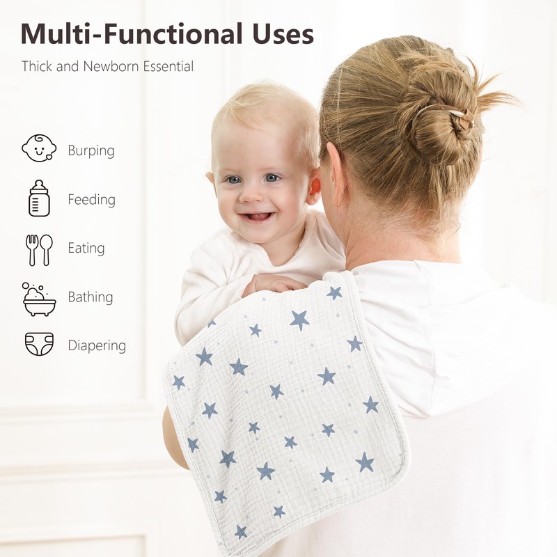 Susurration Muslin Burp Cloths, Soft Baby Burping Cloths for Unisex