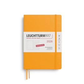 LEUCHTTURM1917 372521 Weekly Calendar & Notebook Dotted Medium (A5) 2026, 12 Months, Rising Sun, German