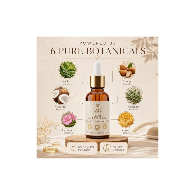 Serum Facial Humectante Ligero NATÚ BOTANICALS para Piel Grasa y