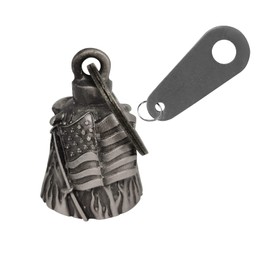 Motorcycle Bell with Hanger for Biker, Good Luck Biker Bells & Motorcycle Accessories, Keychain Luck Bell, 1-flag, Medium