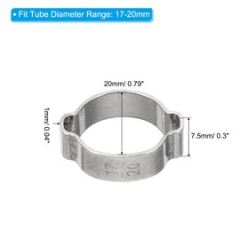 PATIKIL 10 Pack 17-20mm Double Ear Hose Clamp, 304 Stainless Steel O Clip Crimp Rings for Fuel Petrol Pipe Tube Fitting Connections, Silver Tone