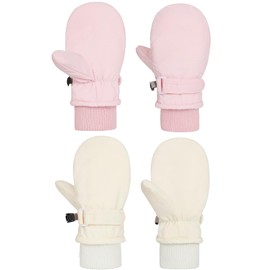 Urban Virgin Toddler Waterproof Outdoor Infant Mittens Baby Winter Gloves Dino Cuffed Warm Fleeced Kids Ski Gloves For Teens E1408White&E1408Pink S(3Months-3T)