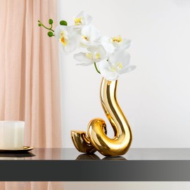 Gold Decor Accent Aesthetic Vase, Cute Small Vases for Flowers, Gold Table Decor, Unique Office Desk Décor, Shelf Decor Aesthetic, Console Mantle Decor