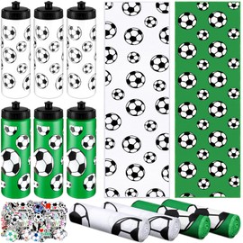 FuWeave 12 Pcs Soccer Water Bottle Soccer Cooling Towel Set with 50 Sticker Sports Party Favors Include 6 Reusable Sports Squeeze Water Bottle 6 Ice Towel Breathable Fast Drying for Team Gifts