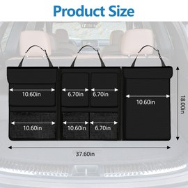 Hovom Car Trunk Organizer, Large Capacity Trunk Organizer for SUV, Detachable Vehicle Seat Back Hanging Storage Organizer with Zippers, Waterproof Car Storage Bag with 7 Pockets (Black)