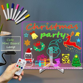 Transparent Glowing Night Light Reusable LED Drawing Board Planning Board 15.7 * 11.81Inch Dry Erase Board Office School Products Desktop 7 Color 3 Lighting Mode Table Lamp Message Board with Stand