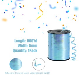 Blue Ribbon Iridescent Curling Ribbon Sting for Balloons - 500 Yards, 5mm, Gift Wrapping, Birthday, Wedding, Party, Christmas Decorations