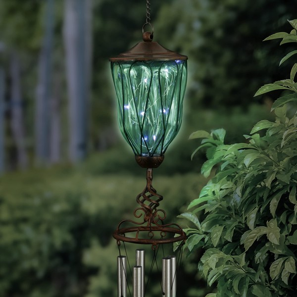Exhart Wind Chimes, Solar Green Hanging Lantern Wind Chime, 9