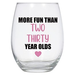 Laguna Design Co. More Fun than two 30 Year Olds Wine Glass 21 Oz 60th Birthday wine glass 60th birthday gift Black and Pink