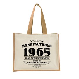 60th Birthday Tote Bag Gifts for Women - Cotton Jute Shoulder Bag, Reusable Bags for Shopping, Gift bags, Book Bag, Travel Bag, Shopper Bags - Manufactured 1965 - NAT-L