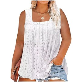 CHUNTIANRAN Plus Size Color Block Ruffled Square Collar Tank Tops Women Striped Tanks Tee Summer Casual Loose Fit Sleeveless T Shirt(White,3X-Large)