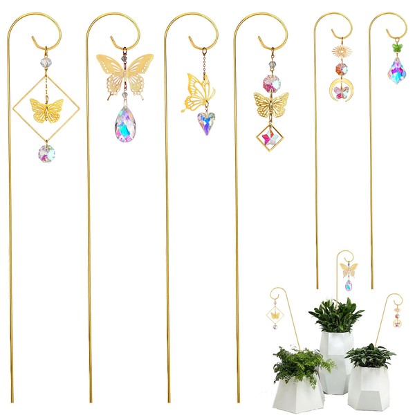 HDCRYSTALGIFTS 6pcs Crystal Butterfly Suncatchers with 13'' Gold Trellis for