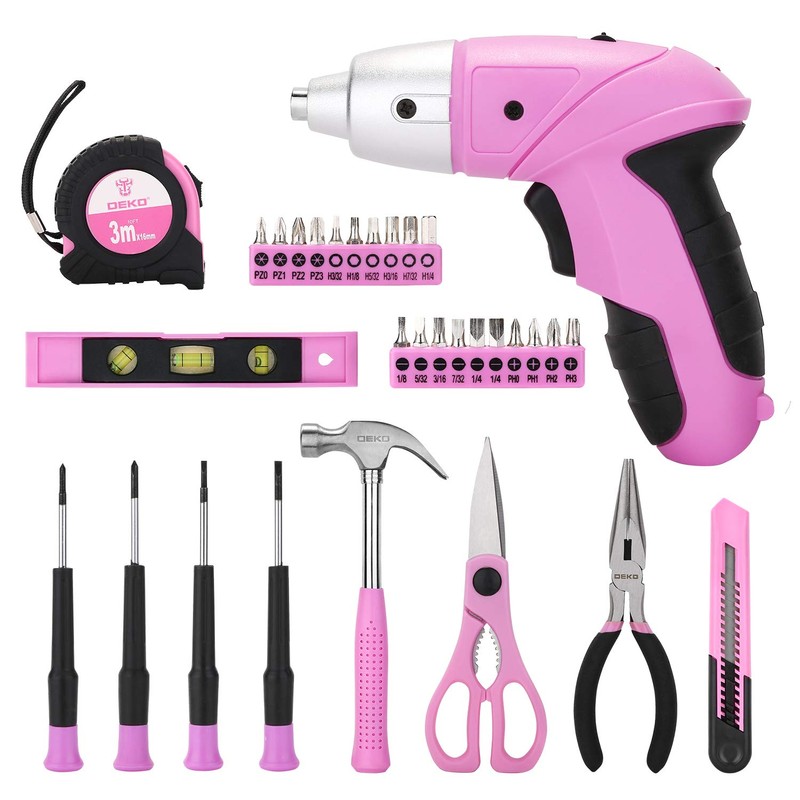 DEKOPRO Pink 98 Piece Tool Set,General Household Hand Tool Kit