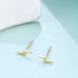 Gold Plated Sterling Silver Lightning Bolt Stud Earrings | Minimalist Small Earrings for Women (Lightning - Gold)