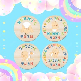 New Parent Decision Challenge Coin,Jumbo Size Wooden Funny Baby Flip Coin Set Mom Dad Turn Coin for Pregnancy Baby Shower Present New Parents Gift