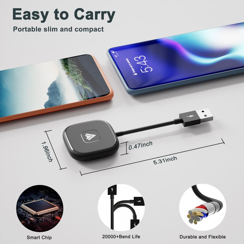 Car Wireless Adapter Plug Play Dongle Converts Wired to Wireless