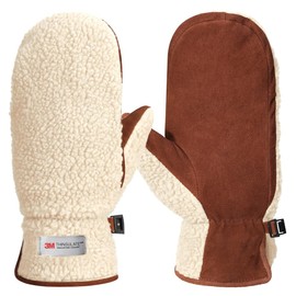 Harssidanzar Womens Winter Sherpa Mitten Warmth Thinsulate Lined with Finger Liners Suede Mitt SL020UK,beige/light brown,size XL