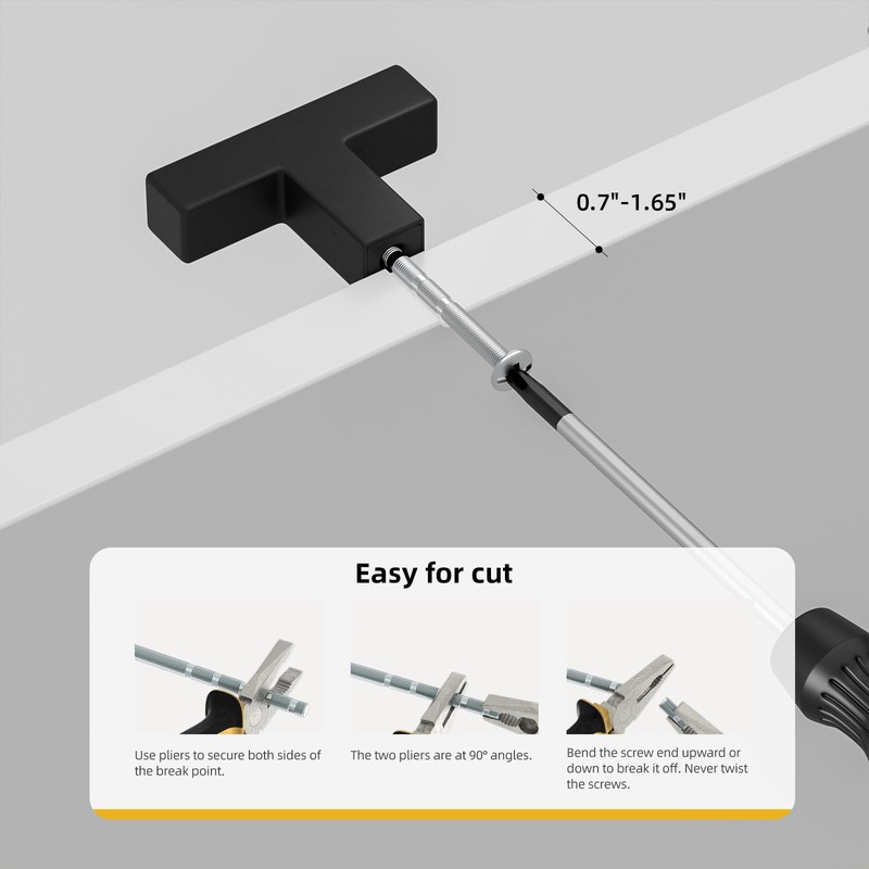 Goldenwarm 5 Pack Black Square T Bar Single Hole Knobs