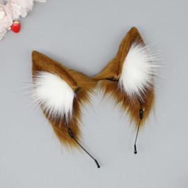 QUICOMP Women Cat Ears Hairband Simulation Animal Ears Cute Cat Cos Headband (Tan)